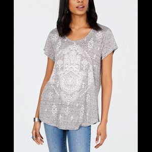 STYLE&CO SHORT SLEEVE PRINTED SCOOPNECK T-SHIRT